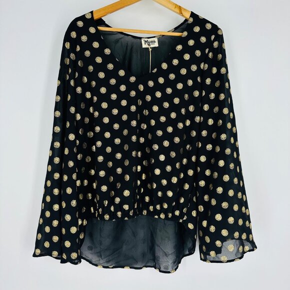 Show Me Your Mumu Cosmic Polka Dot Black Gold Long Bell Sleeve Mackenzie Top S - Picture 3 of 10